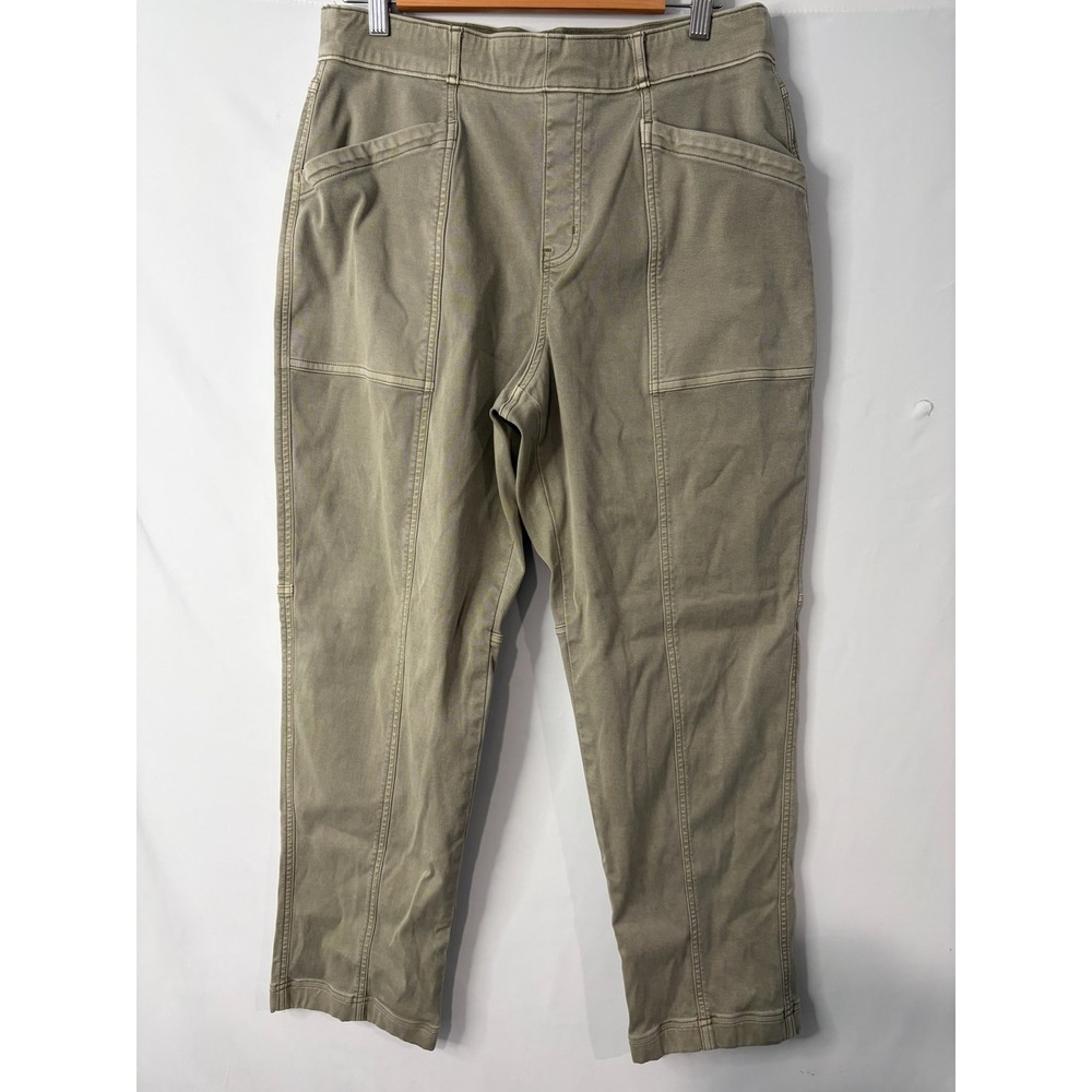 Spanx Sage Green Stretch Twill Cropped Cargo Pants Sz XL Utility Pull On Shaping